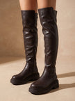 Women's Over the Knee Boots, Flat Side-Zip Stretch Boots
