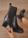 Women's Sock Boots, Knit Shaft Block Heel Slip-On Booties
