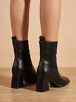 Women's Sock Boots, Knit Shaft Block Heel Slip-On Booties