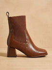 Women's Sock Boots, Knit Shaft Block Heel Slip-On Booties