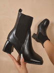 Women's Sock Boots, Knit Shaft Block Heel Slip-On Booties
