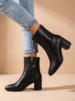 Women's Pointed Toe Ankle Boots, Block Heel Side Zip Booties