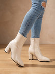 Women's Pointed Toe Ankle Boots, Block Heel Side Zip Booties