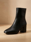 Women's Pointed Toe Ankle Boots, Block Heel Side Zip Booties