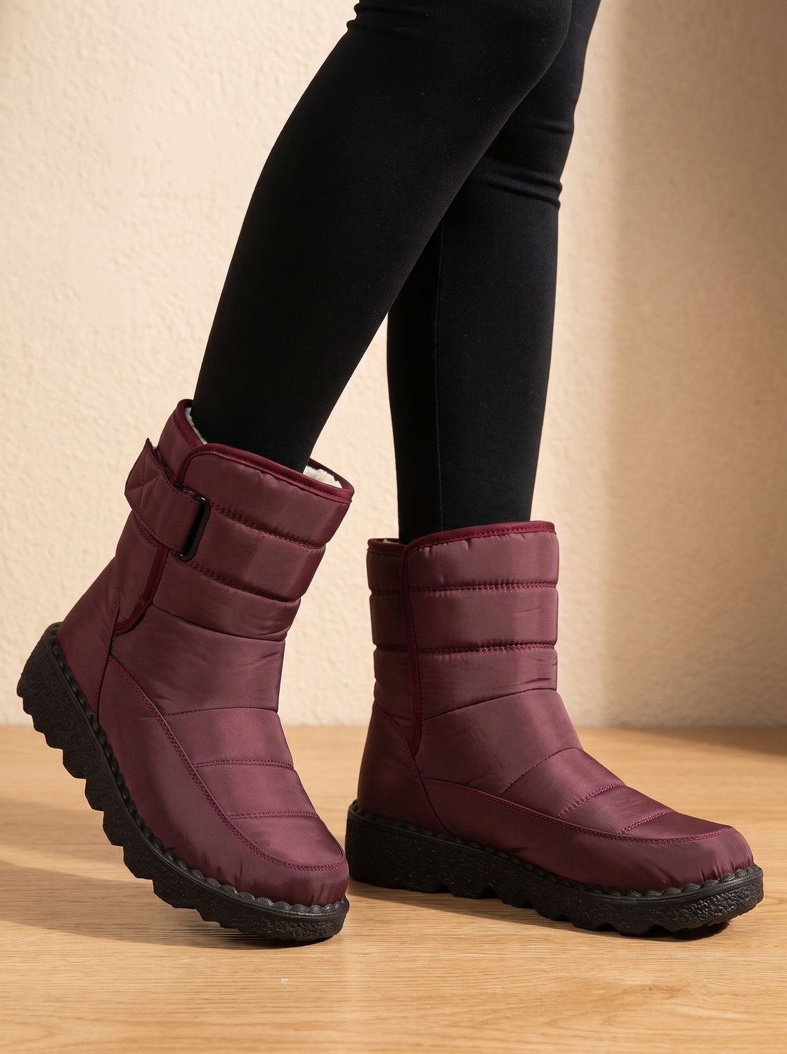 waterproof snow boots for women, fleece lined quilted mid calf