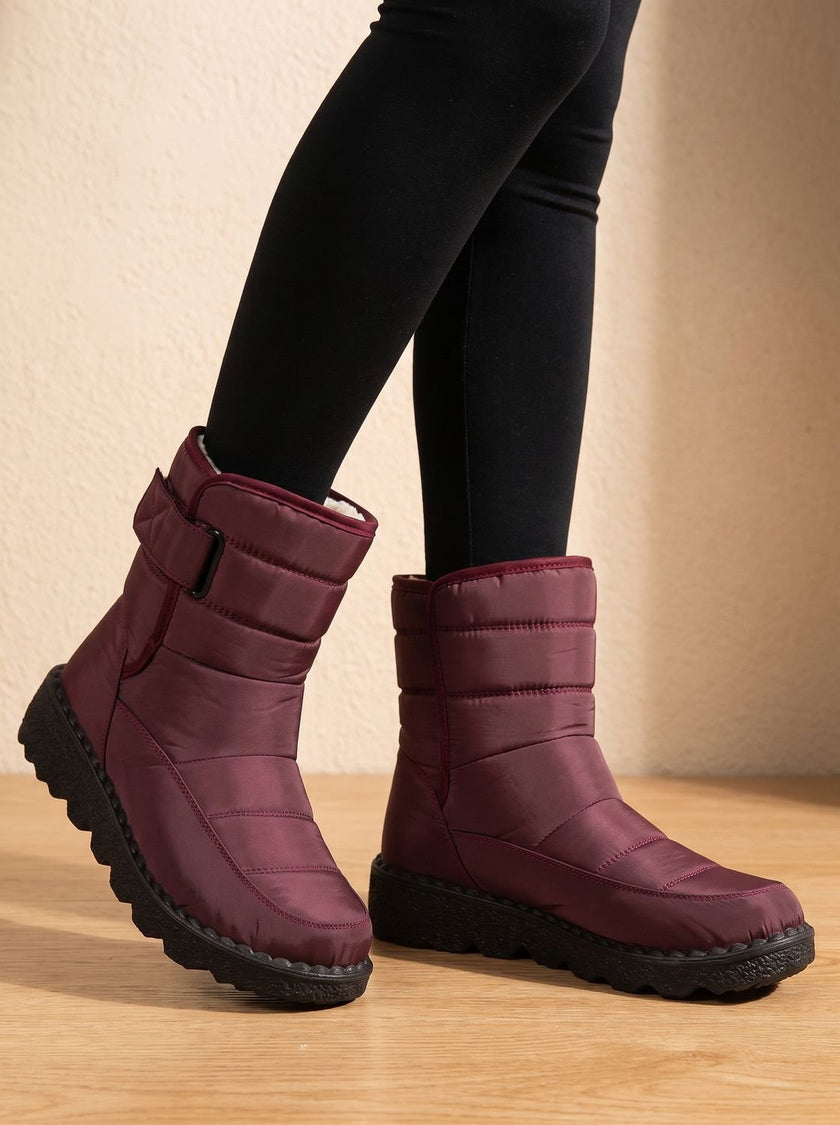 waterproof snow boots for women, fleece lined quilted mid calf