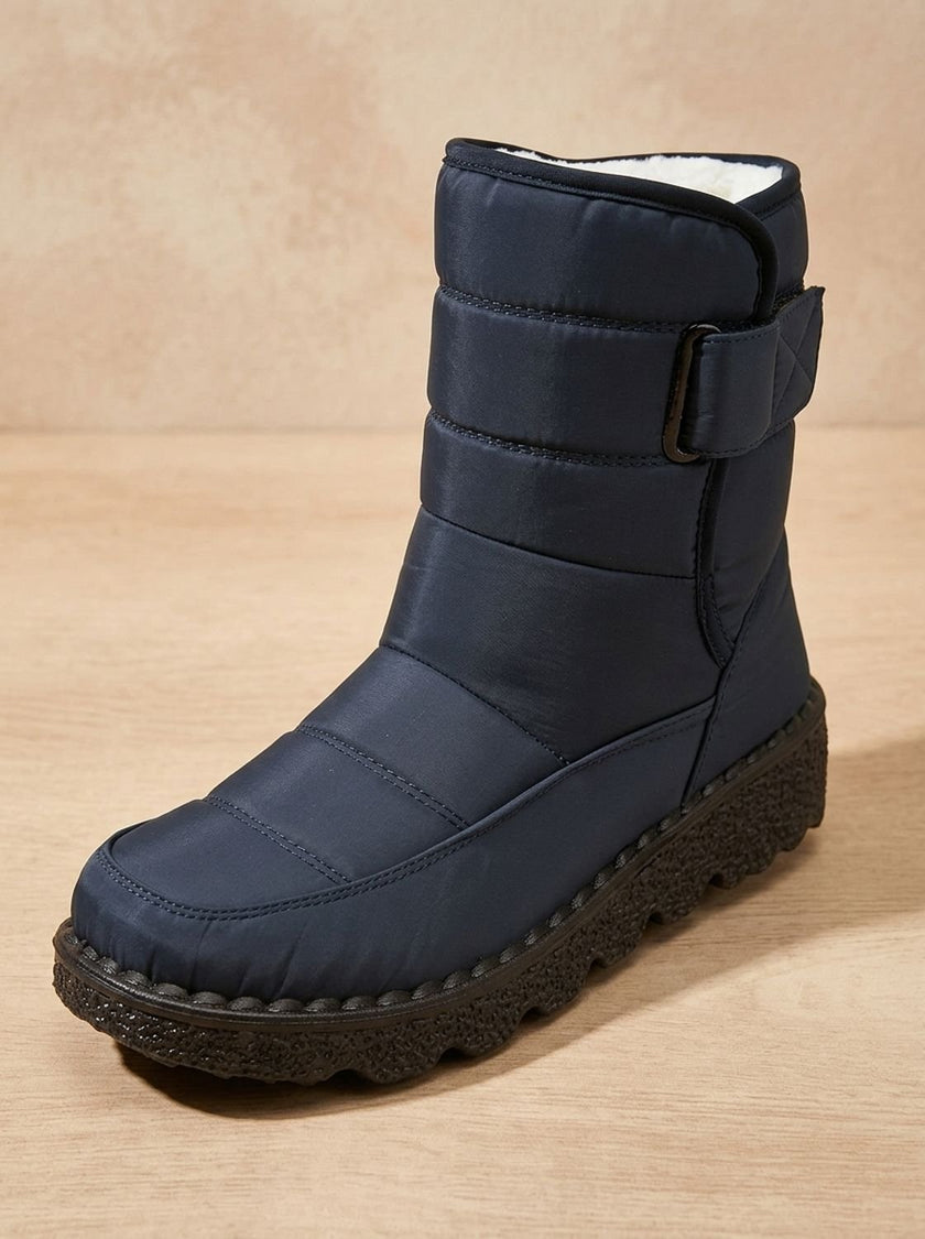 waterproof snow boots for women, fleece lined quilted mid calf