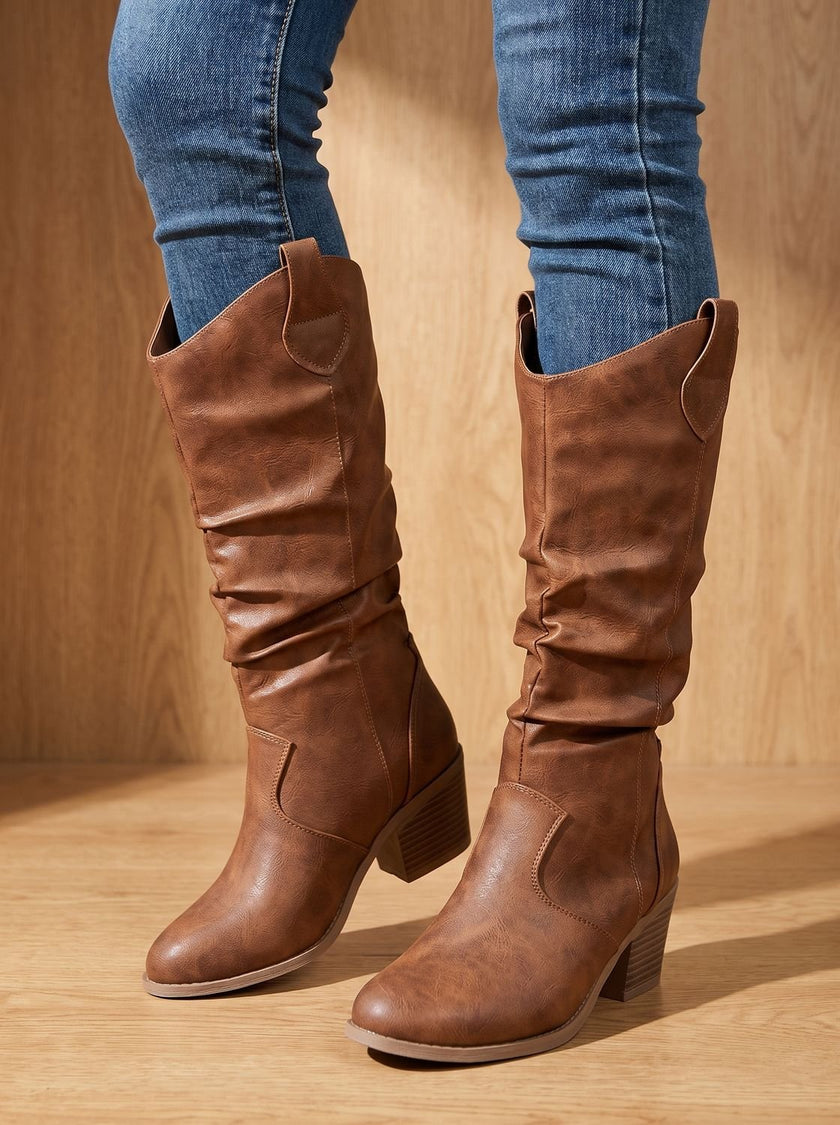 Women's Wide Calf Knee High Boots, Pull-On Flat Riding Boots