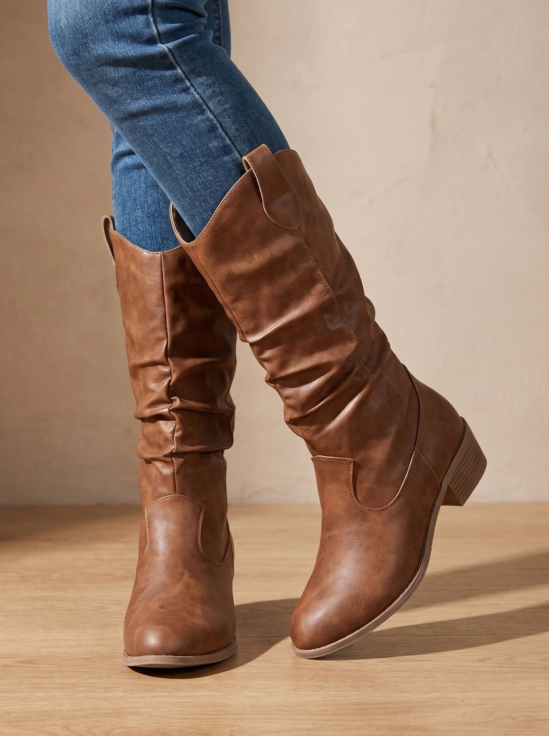 Women's Wide Calf Knee High Boots, Pull-On Flat Riding Boots