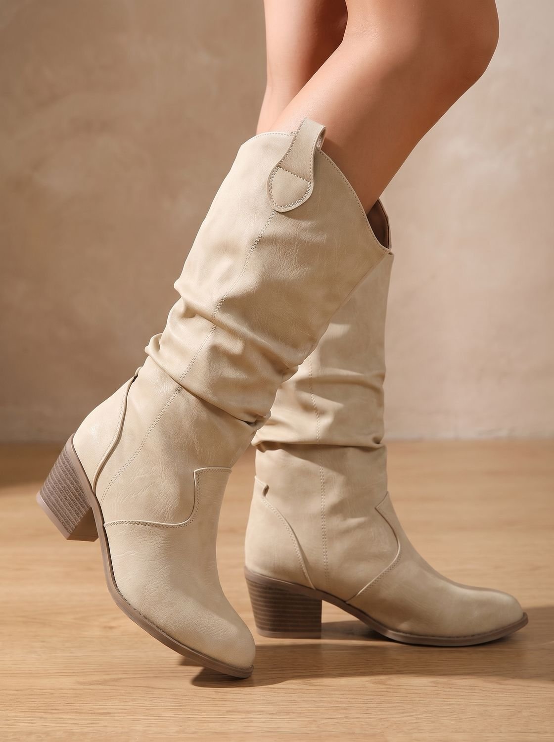 Women's Wide Calf Knee High Boots, Pull-On Flat Riding Boots