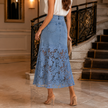 Lace Hem Denim Maxi Skirt