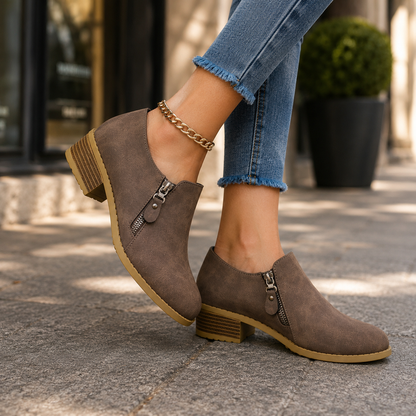 Women's Suede Ankle Boots, Side Zip Booties, Cushioned Footbed