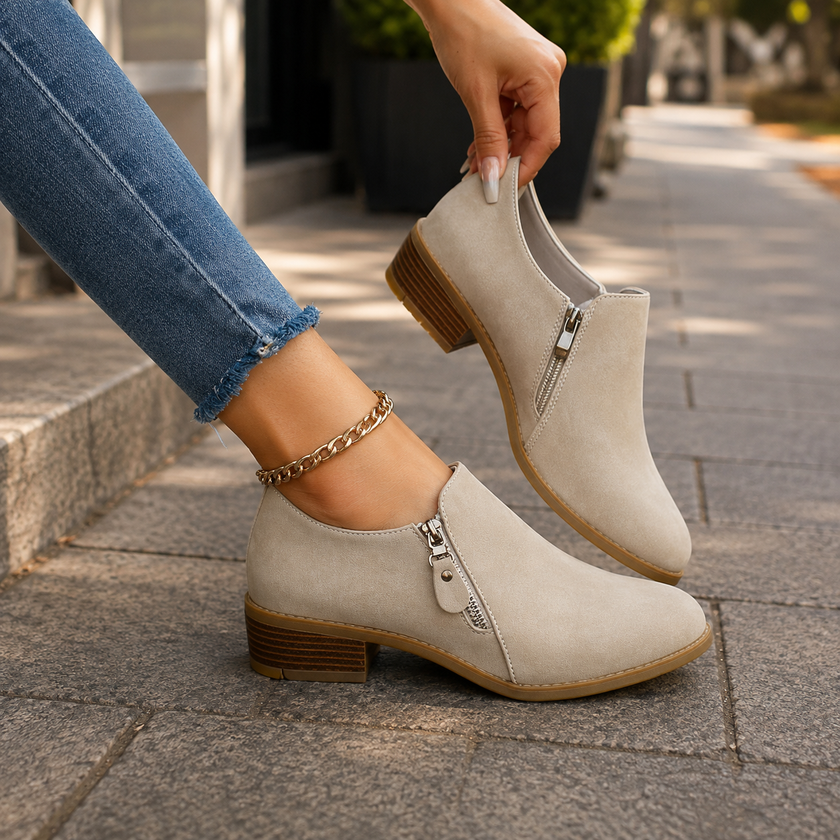 Women's Suede Ankle Boots, Side Zip Booties, Cushioned Footbed